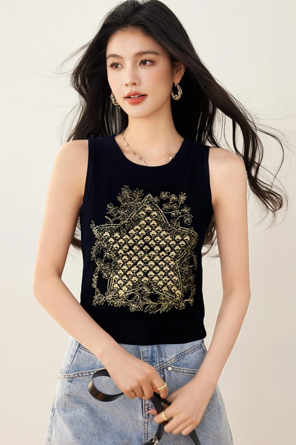 Sleeveless retro waistcoat embroidery vest for women